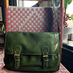 Boden Green Patent Leather Messenger Bag